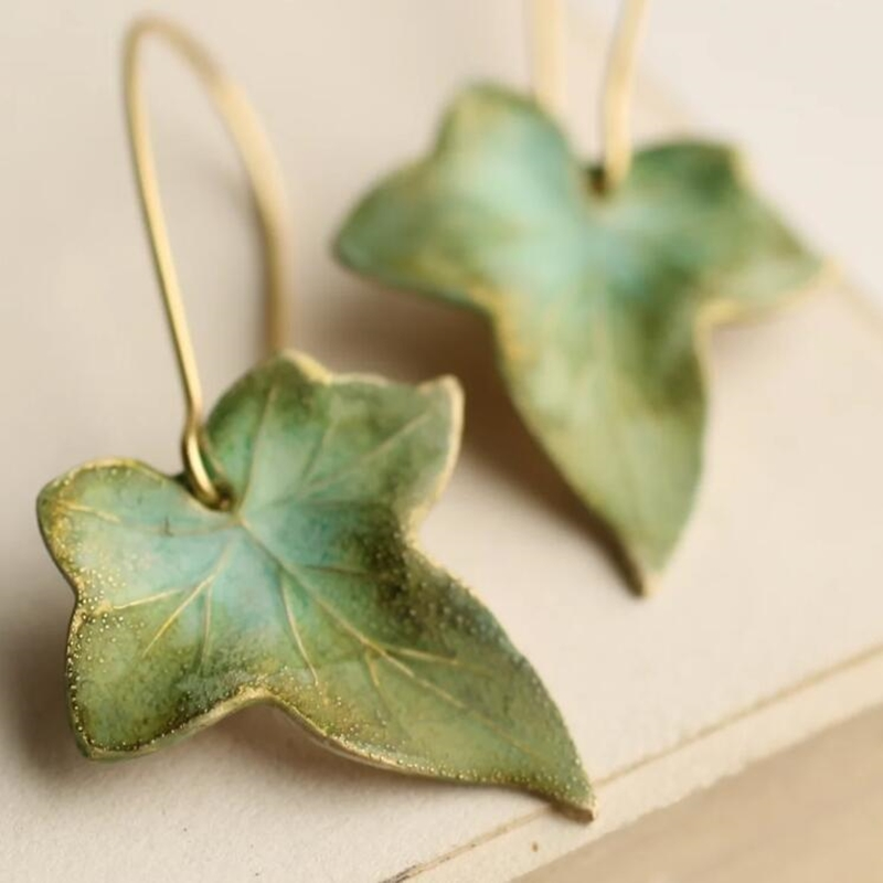 Ăclatantes Boucles d'Oreilles en Forme de Feuille Verte