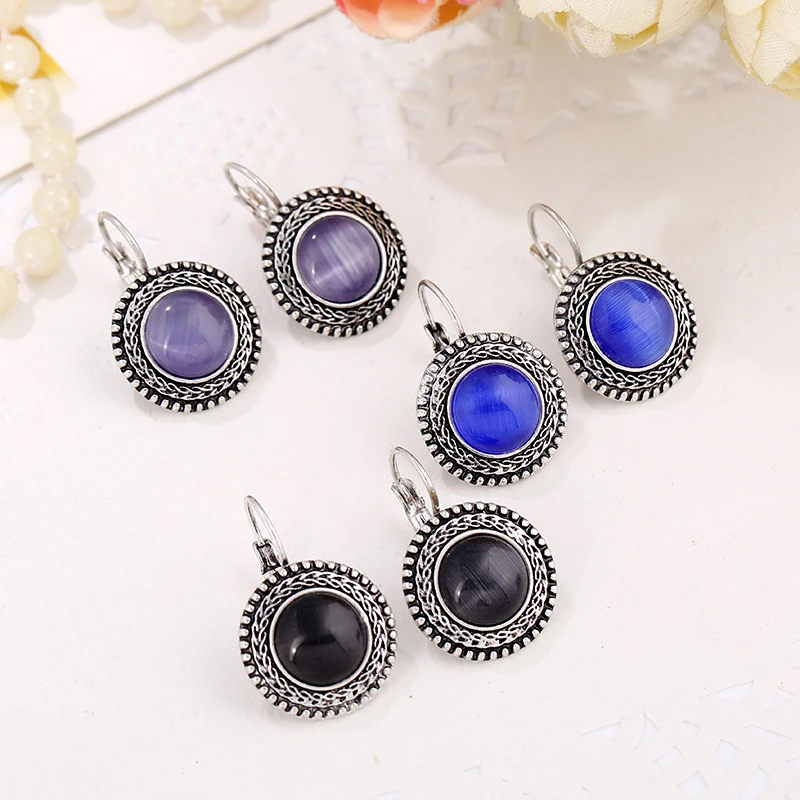 Boucles d'oreilles Boho en Argent avec Éclat de Pierres Rondes