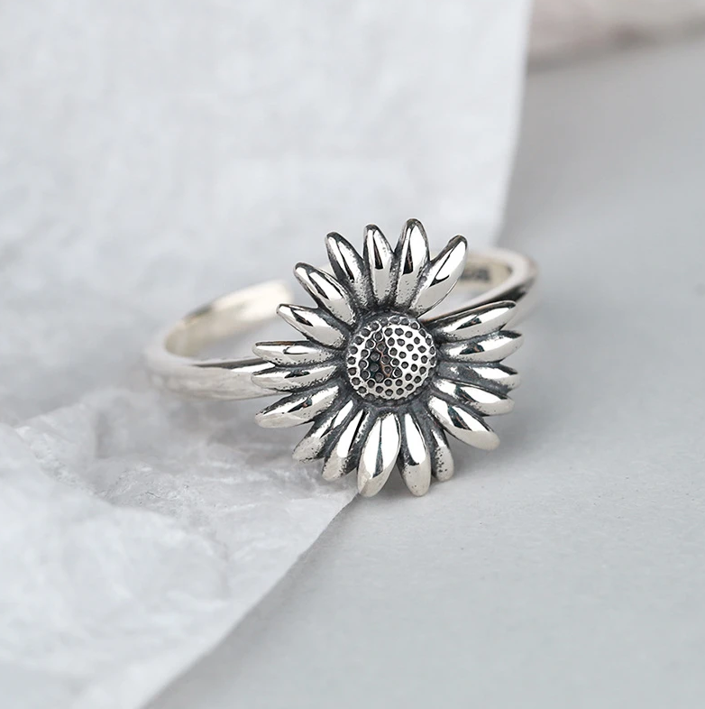 Magnifique Bague Vintage Tournesol en Argent