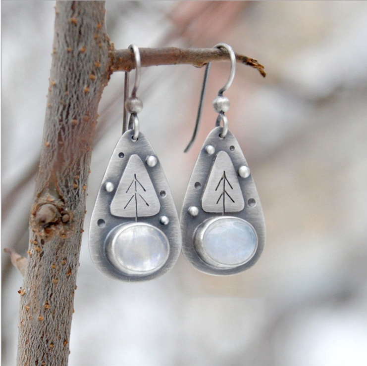 Éblouissantes Boucles d'oreilles en Argent avec Pierre de Lune