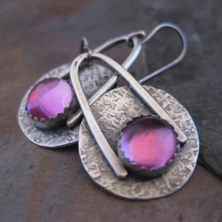 Boucles d'oreilles Vintage en Cristal Violet et Argent Éclatant