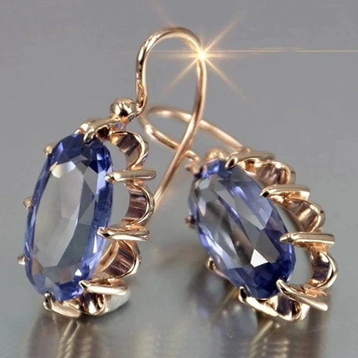 Eclatantes Boucles d'Oreilles en Cristal Bleu et Doré