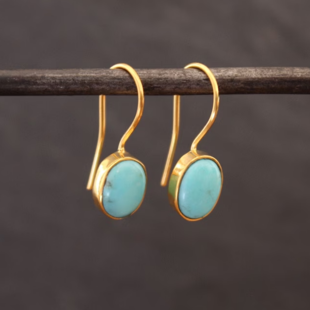 Élégantes Boucles d'Oreilles Vintage en Or ornées de Pierre Turquoise