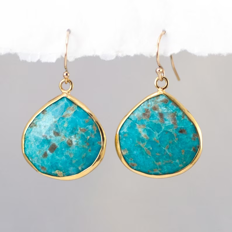 Éblouissantes Boucles d'oreilles en Turquoise et Or