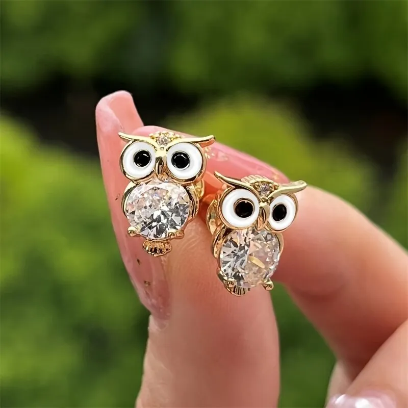 Boucles d'oreilles Hibou Vintage Éblouissantes en Cristal