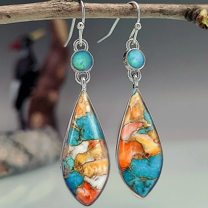 Éblouissantes Boucles d'oreilles Vintage en Pierre Multicolore