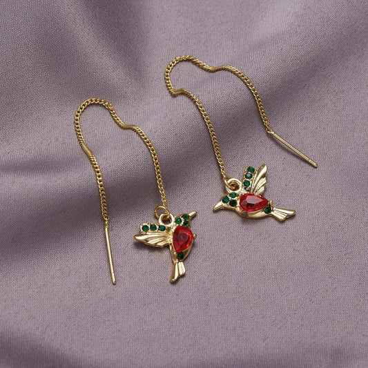 Boucles d'Oreilles Colibri Émaillées avec Éclat de Zircons