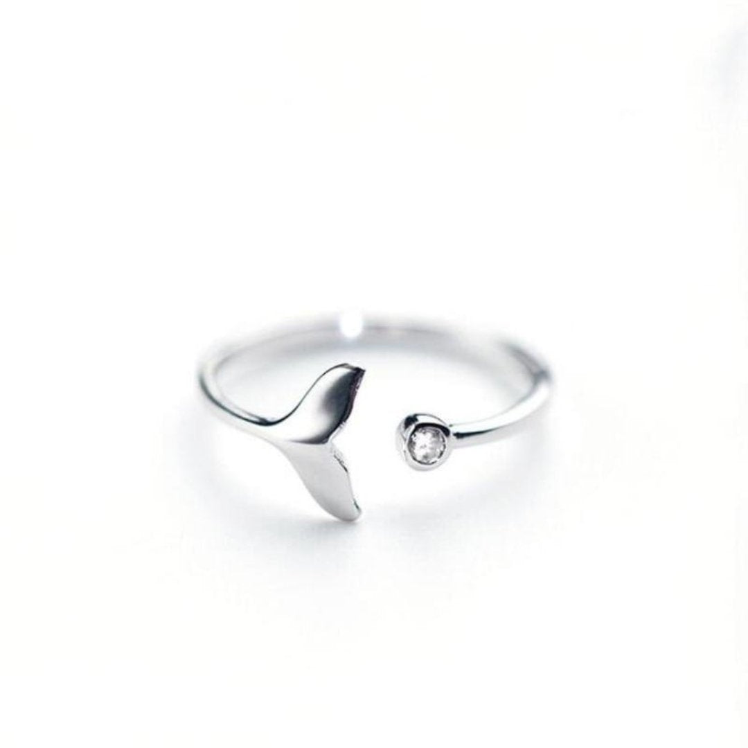 Bague ajustable en argent sterling 925 ornée de zircon, inspirée de la queue de dauphin
