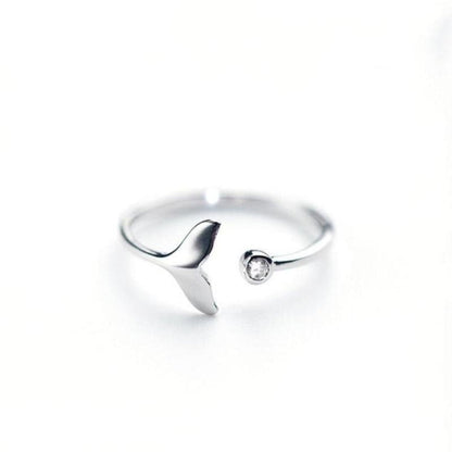 Bague ajustable en argent sterling 925 ornée de zircon, inspirée de la queue de dauphin