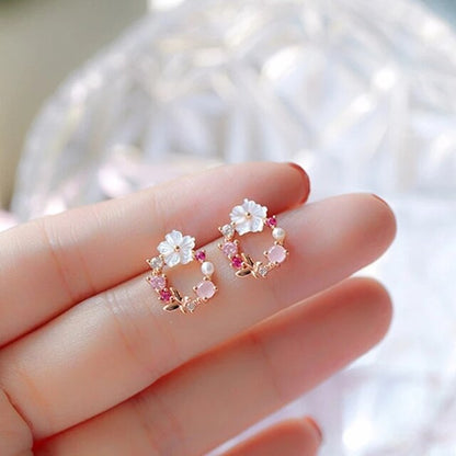 Éblouissantes Boucles d'Oreilles en Or Rose avec Motif Floral