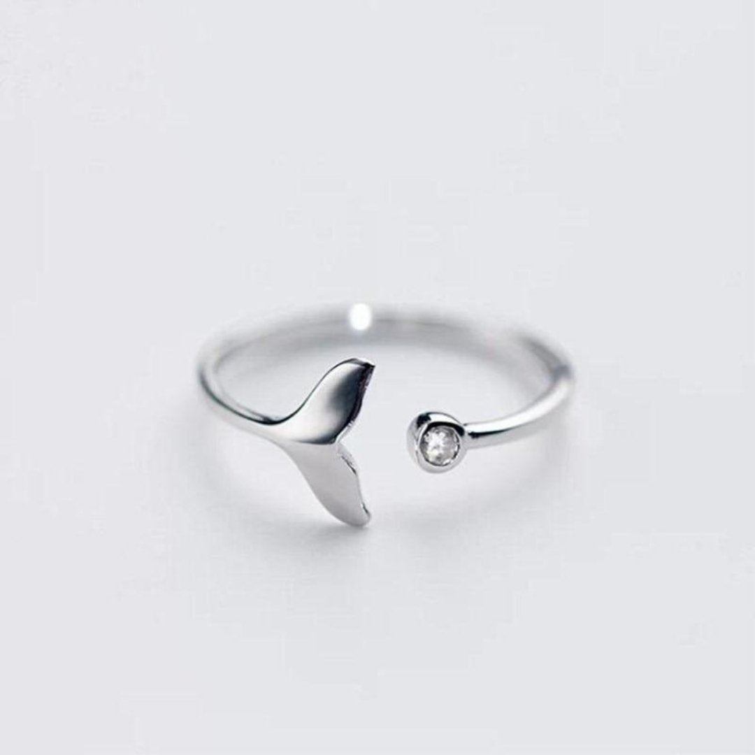 Bague ajustable en argent sterling 925 ornée de zircon, inspirée de la queue de dauphin