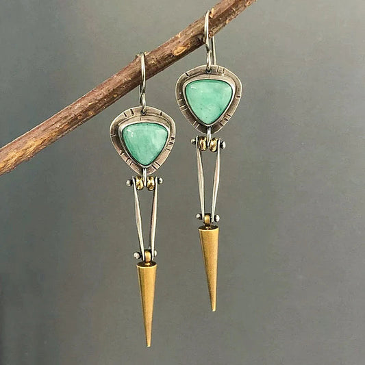 Boucles d'Oreilles Boho Chic en Pierre de Résine Verte Ethnique