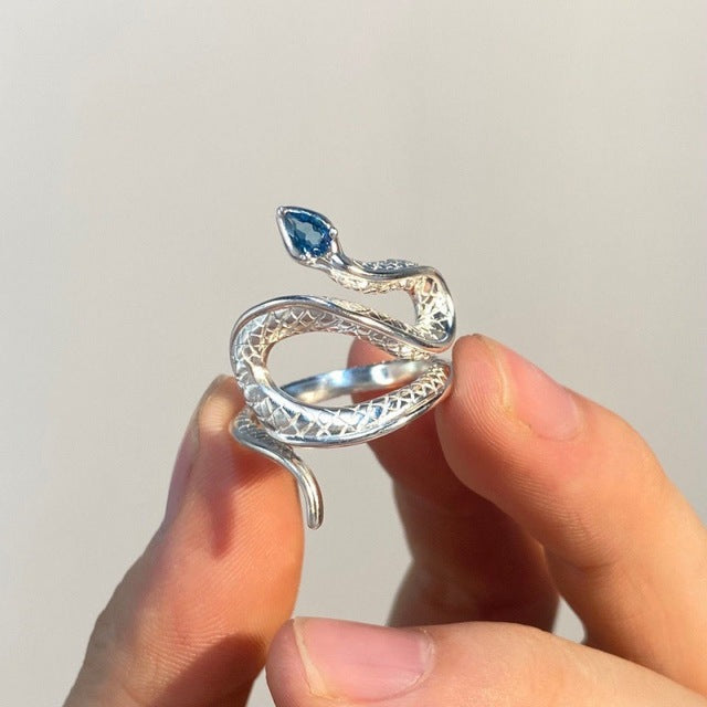 Bague Ajustable Cobra en Argent avec Éblouissante Topaze Bleue