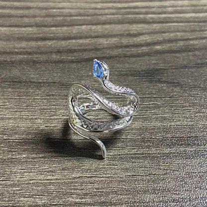 Bague Ajustable Cobra en Argent avec Éblouissante Topaze Bleue