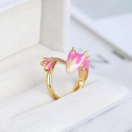 Bague Dragon Émaillée Artisanale Ajustable avec Finitions Sombreades