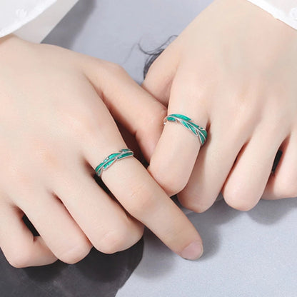 Bague Ajustable en Argent Éblouissante avec Feuilles Vertes Artistiques
