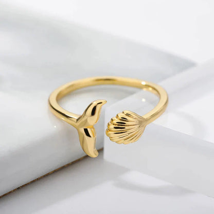 Bague Ajustable Sirène Éblouissante avec Coquillage Doré