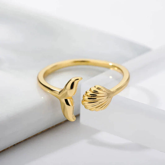 Bague Ajustable Sirène Éblouissante avec Coquillage Doré
