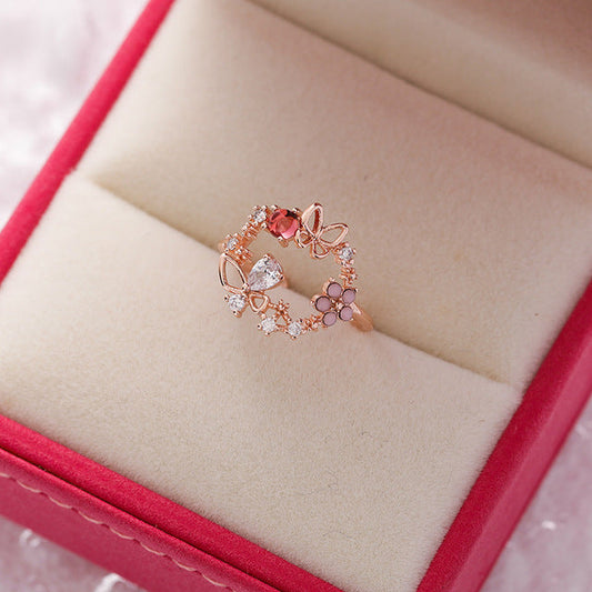 Bague en Or Ajustable avec Éclat de Zircon et Éblouissante Pierre Rouge