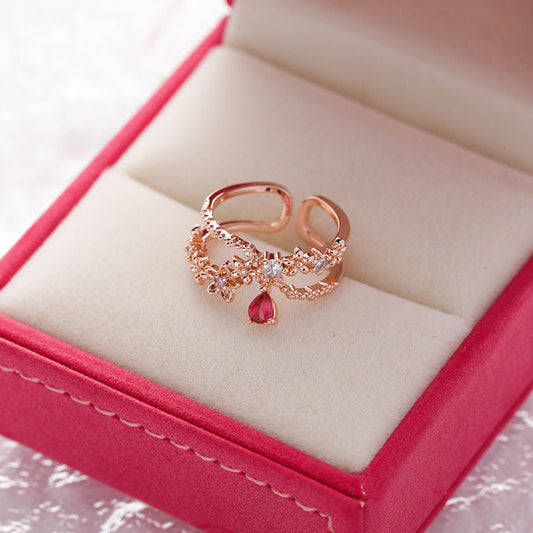 Éblouissante Bague Ajustable en Or avec Zirconium et Rubis