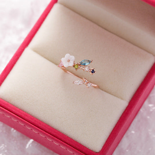 Bague Ajustable Wildflower en Or avec Éclat de Pierres Précieuses