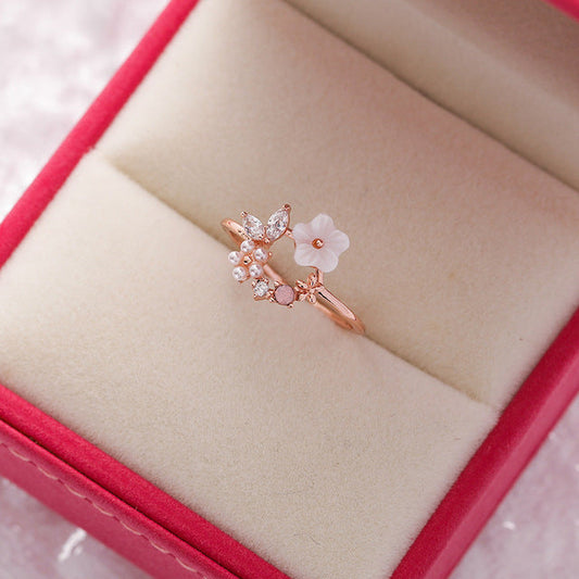 Bague Ajustable Wildflower Éclatante avec Perles Dorées