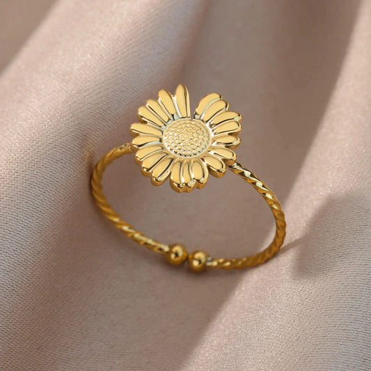 Bague en Or Ajustable au Design Éblouissant de Tournesol