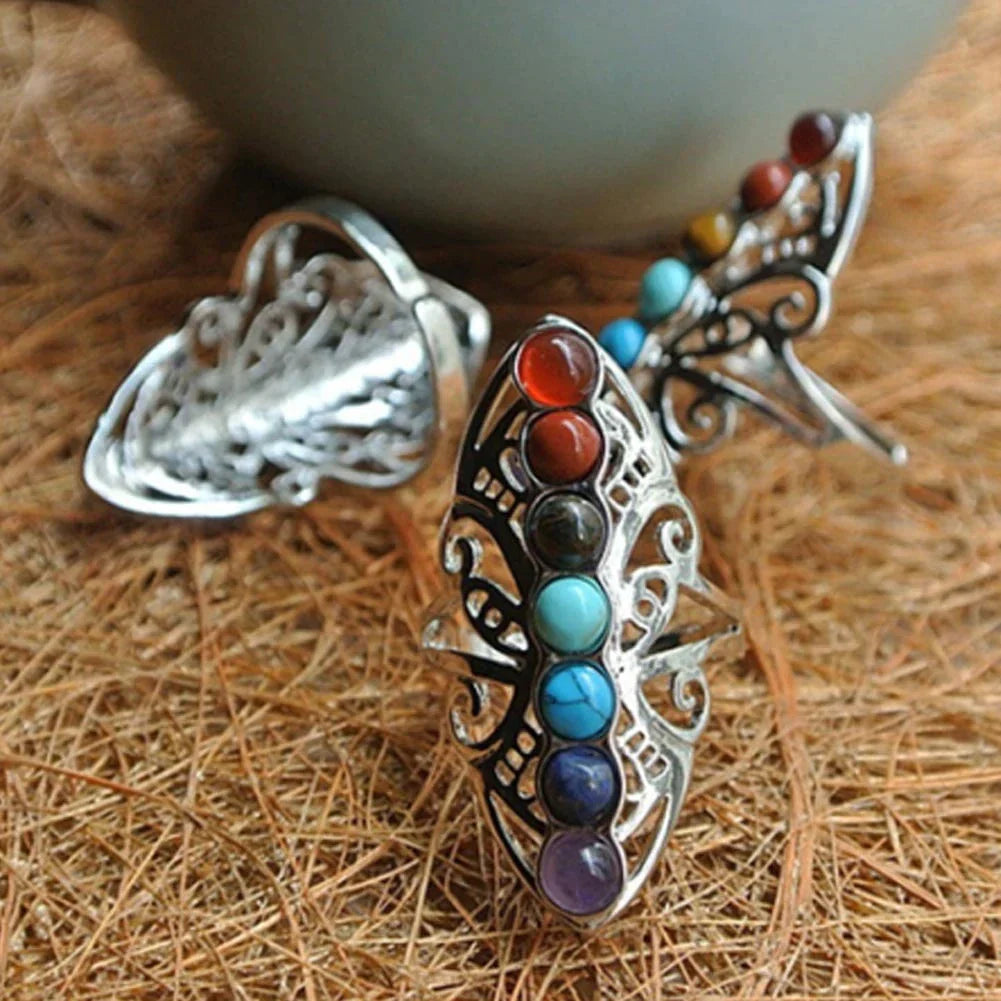 Bague Boho Ajustable en Argent Ornées de Pierres Naturelles Éblouissantes