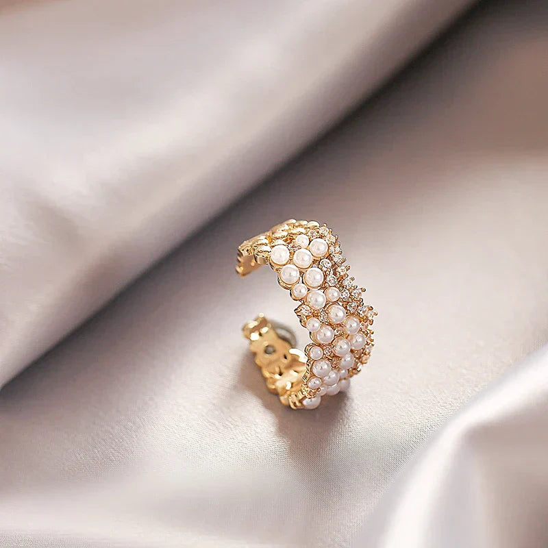 Bague Adjustable Chic en Perles et Éclat de Zirconia