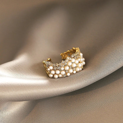 Bague Adjustable Chic en Perles et Éclat de Zirconia
