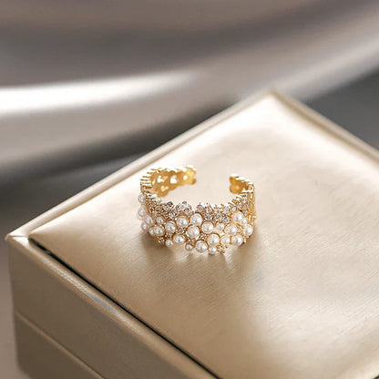 Bague Adjustable Chic en Perles et Éclat de Zirconia