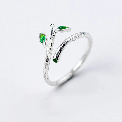 Bague en Argent Élégante avec Motif de Feuilles Ajustable