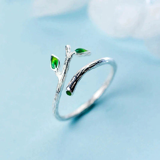Bague en Argent Élégante avec Motif de Feuilles Ajustable