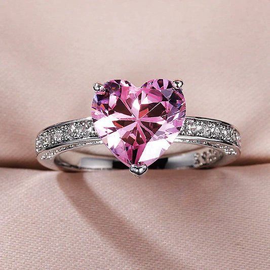 Éblouissante Bague Ajustable en Argent avec Cœur en Zirconium