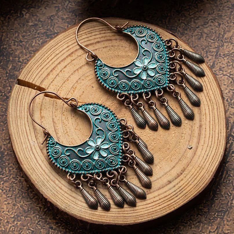 Élégantes Boucles d'Oreilles Boho Mandala en Bleu