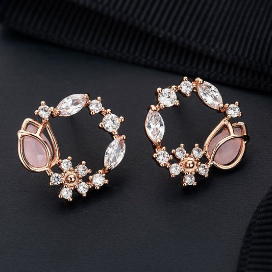 Éblouissantes Boucles d'Oreilles en Zirconium et Tulipes Éclatantes