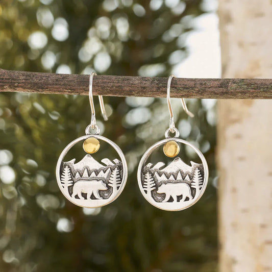 Boucles d'oreilles en Argent - Ours Enchanté de la Forêt Printanière