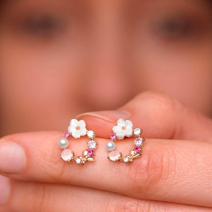 Éblouissantes Boucles d'Oreilles en Or Rose avec Motif Floral