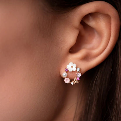 Éblouissantes Boucles d'Oreilles en Or Rose avec Motif Floral