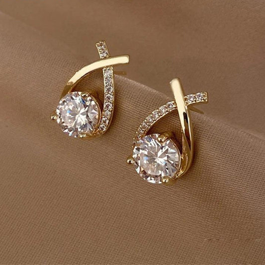 Éclatantes Boucles d'Oreilles Clous en Or avec Zircone Étincelant