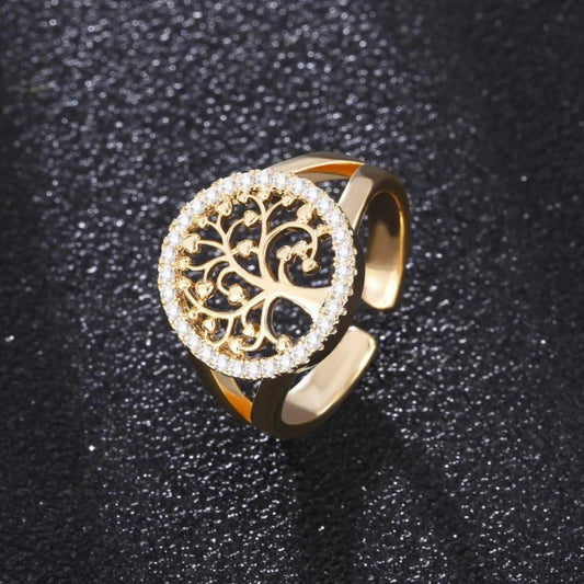 Bague Élégante Arbre de Vie en Or et Argent ornée de Zirconia Étincelants