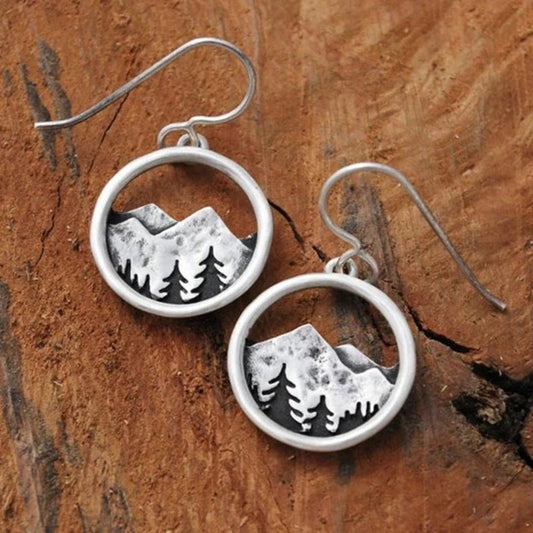 Élégantes Boucles d'Oreilles Argentées Style Boho Montagne