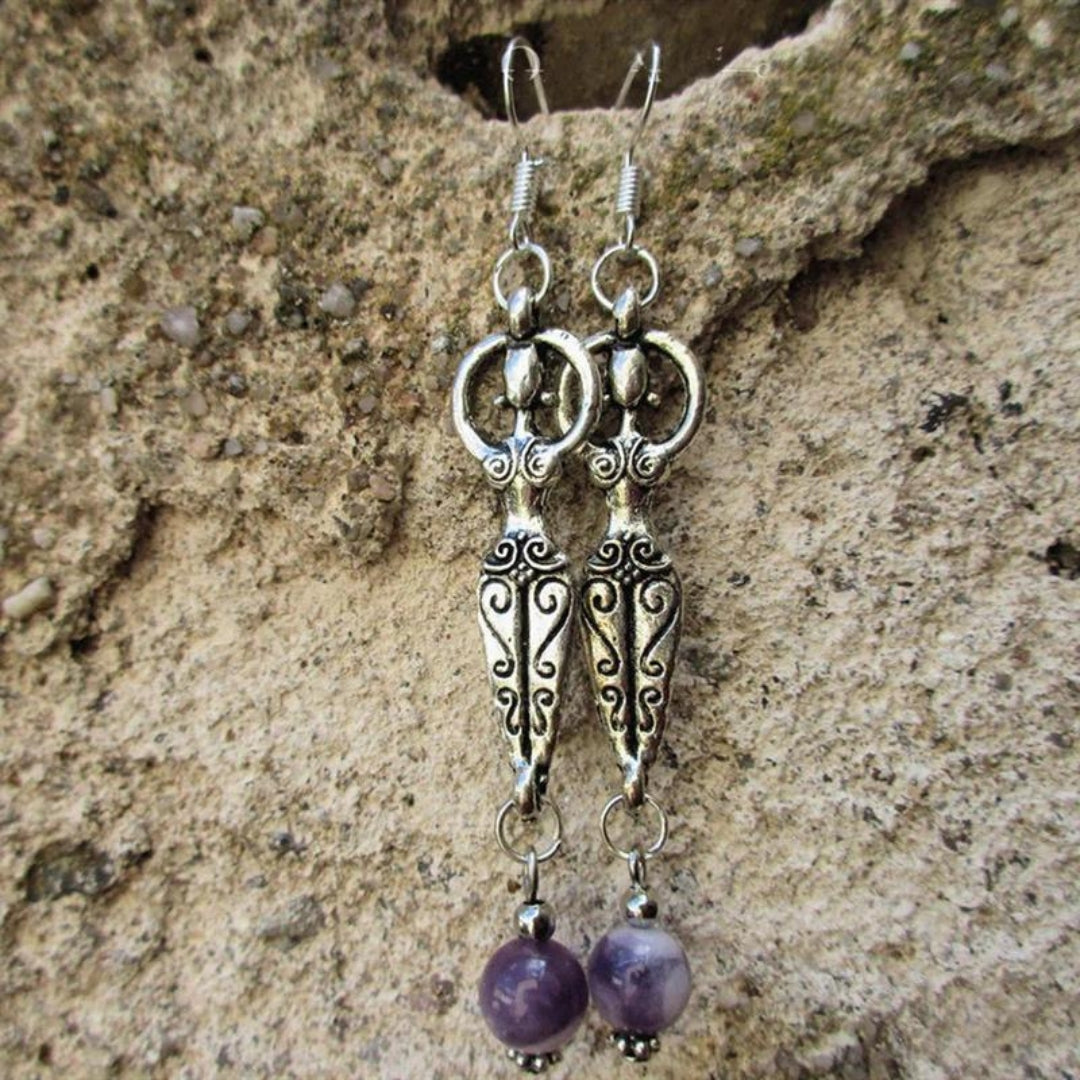 Boucles d'oreilles pendantes vintage en argent sterling ornées d'améthyste raffinée