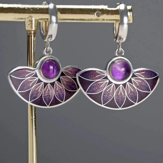 Boucles d'oreilles Mandala Boho en argent avec éclat violet