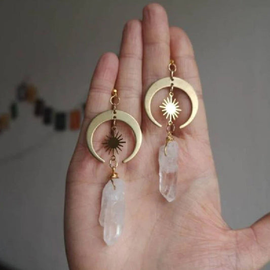 Élégantes boucles d'oreilles Boho en or véritable ornées de quartz scintillants