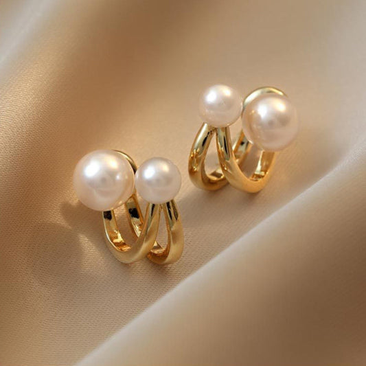 Élégantes Boucles d'Oreilles en Or avec Double Perle