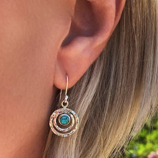 Éblouissantes Boucles d'oreilles Boho Saturn en Argent et Or ornées de pierres Turquoise
