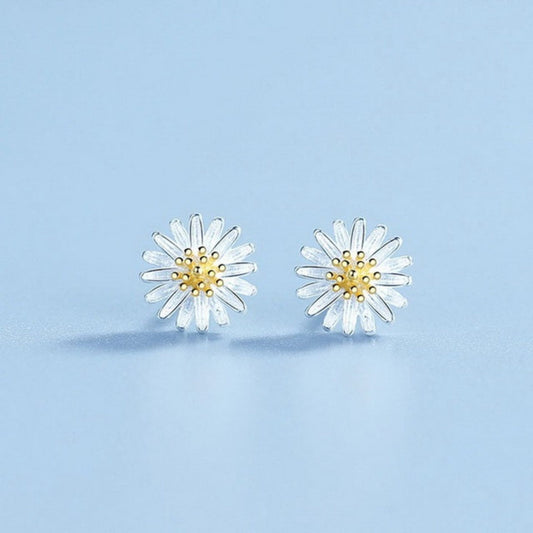 Éblouissantes Boucles d'Oreilles Marguerite en Zirconium Argenté
