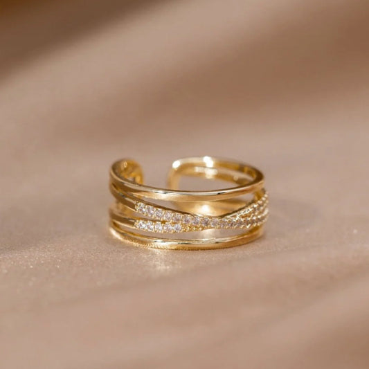 Sublime Bague Croisée en Or Ajustable avec Éclat de Zircons