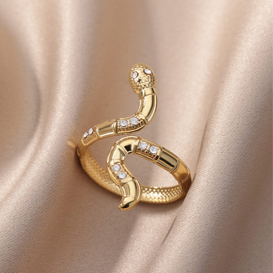 Bague Serpent en Or Ajustable Éblouissante avec Paillettes Étincelantes